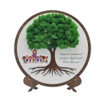 Round painting for school, decorated with stabilized natural lichens, tree shape, 30 cm